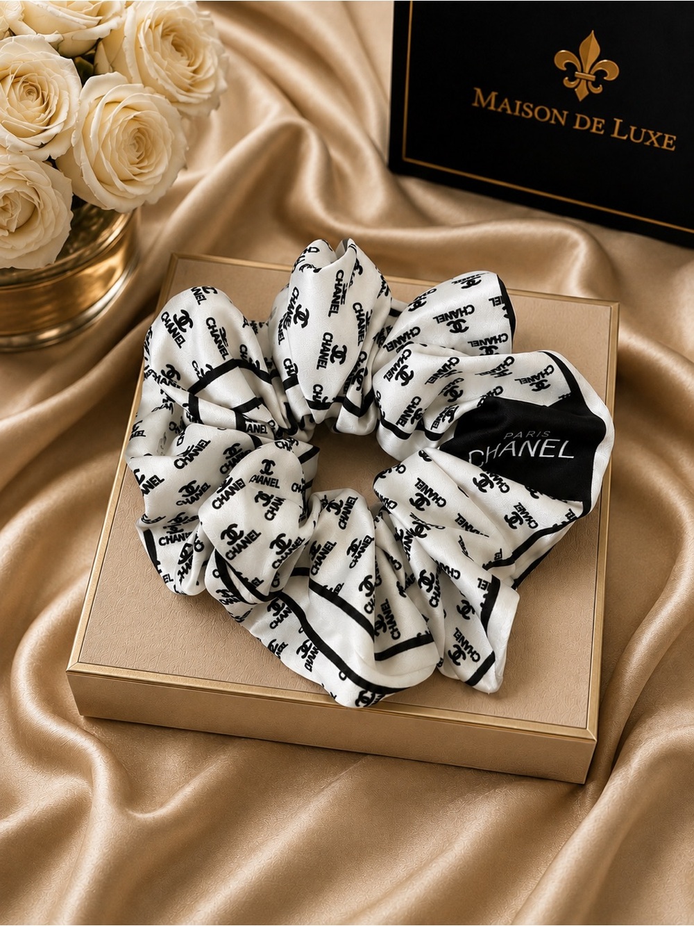 Parisian CC Monogram Luxe Oversized Satin Scrunchie